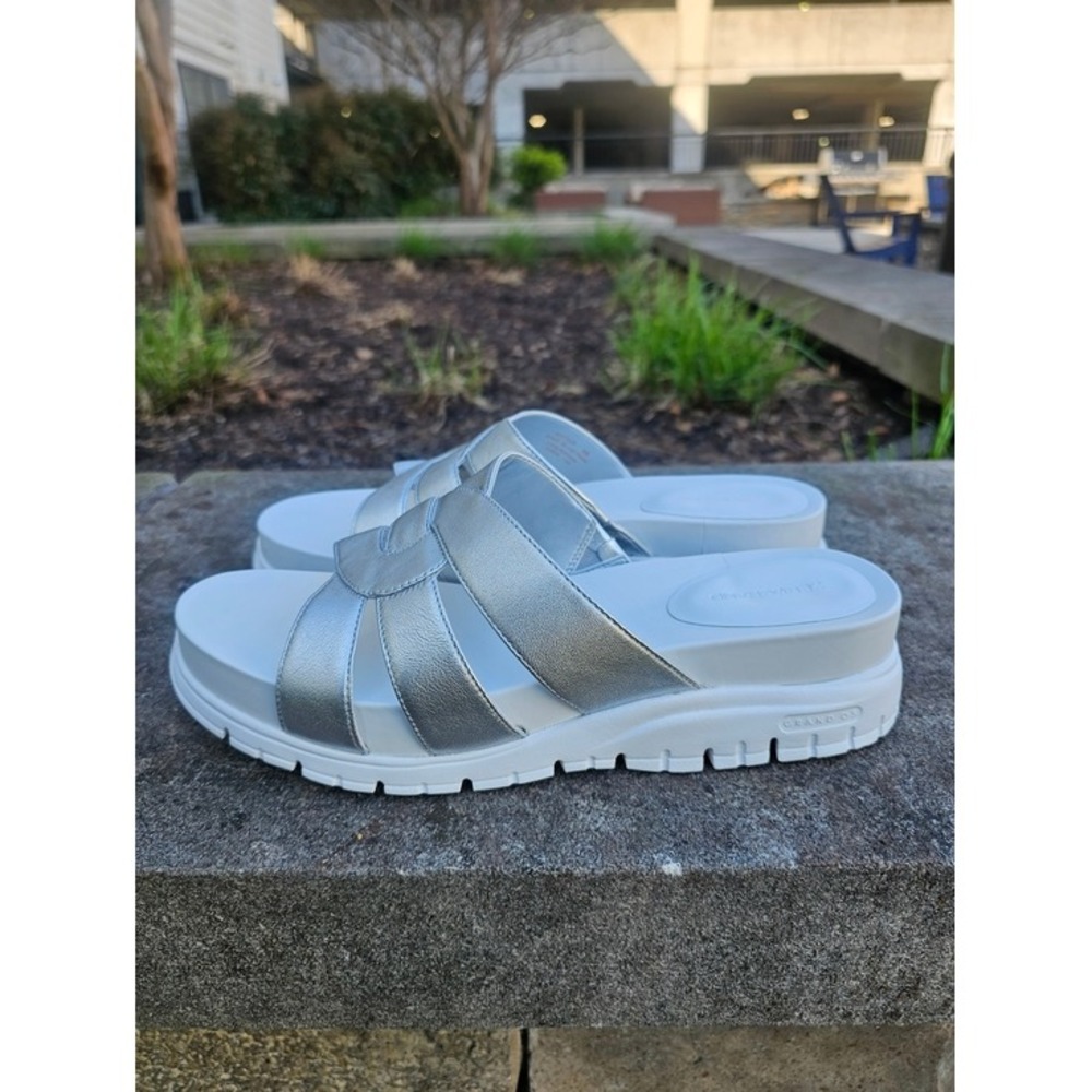 Cole Haan Zerogrand Slide Sandals Womens 9B Silver Metallic Platform Comfort ~ - Picture 3 of 10